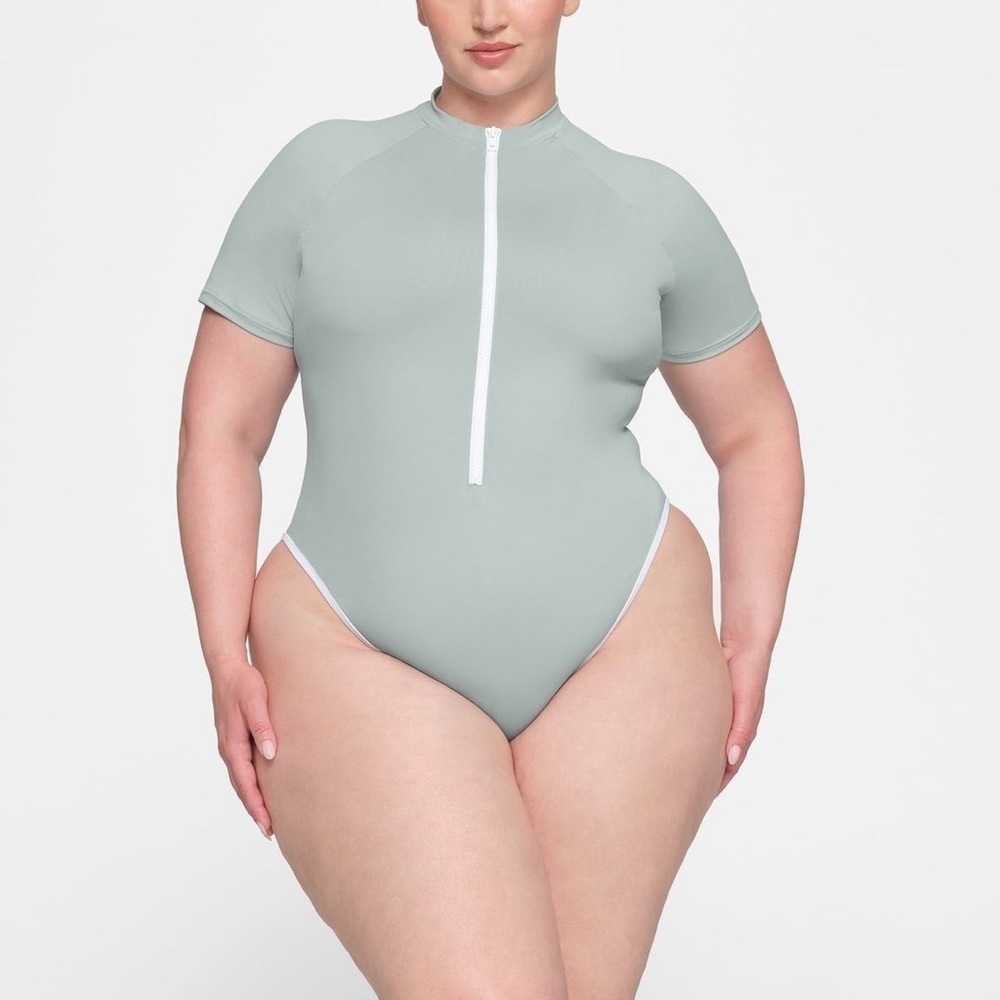 Skims Swim Sporty Zip Mock Neck One Piece
